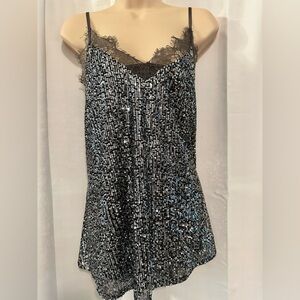 White Birch Sequin Chemise with Lace Trim